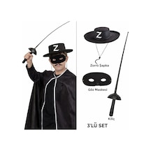 Zorro Kostüm Seti 3 Lü Çocuk Şapka, Maske Ve