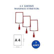 3 Adet Kırmızı A4 Mandallı Raf Sepet Etiketi Çerçeveli Etiketlik Kırmızı