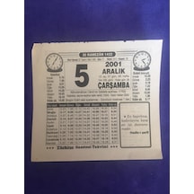 5 Aralık 2001 Takvim Yaprağı - Nostalji Koleksiyonluk Takvim Yaprağı B