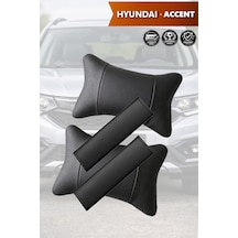 Hyundai Accent Uyumlu Lüks Siyah Set Deri Yastık Deri Kemer Koruyucu