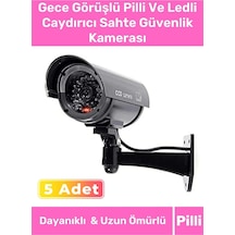Özel Ev Apartman Bahçe İş Yeri Gece Görüşlü Pilli Ledli Caydırıcı Sahte Güvenlik Kamerası 5'li Set