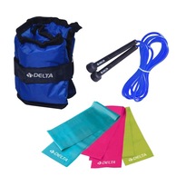 Delta 90x7,5 cm 3lü Pilates Bandı 1Kg x2 Ayak Ağırlığı Atlama İpi