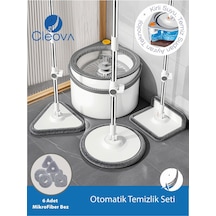 Cleova Yeni Tasarım Otomatik 360 Döner Mop Ve Temizlik Seti, 3 Başlıklı Paspas Mop