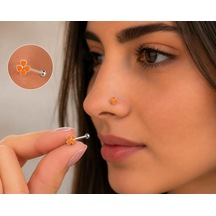 925 Ayar Gümüş Burun Hızması Turuncu Çiçek Desenli Minimal Nose Stud Kadın Erkek Unisex 8 Mm Gri 91926757