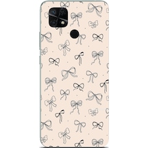 Redmi 10c - Poco C40 Uyumlu Siyah Fiyonk Desenli Krem Rengi Baskılı Silikon Kılıf Renkli
