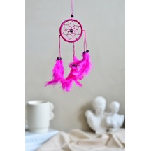 Araba Süsü Tüylü Pembe Mini Rüya Kapanı / Düş Kapanı / Dreamcatch