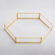 Cam Tepsi Altıgen Pirinç & Gold 30x20x5cm
