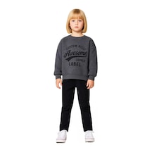 Ersefa Kız Çocuk Slogan Baskılı Polar Sweatshirt Ve Esnek Tayt İkili Tak Antrasit