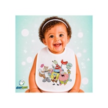 Sünger Bob Keten Bebek Mama Önlüğü Yumuşak - Emici - Yıkanabilir - Özel Tasarım P179 Çok Renkli