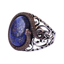 Doğal Lapis Lazuli Taşı, Yılan Yüzük, El Yapımı Yüzük, Ayar Gümüş Erkek Yüzüğü, Mavi Gümüş Aksesuar Gümüş