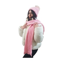 Edwol Kadın Atkı Bere Takımı Pembe