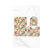 Buççin Online Mağaza Çiçek Desenli Banyo Paspas Takımı Polyester Beyaz Çok Renkli