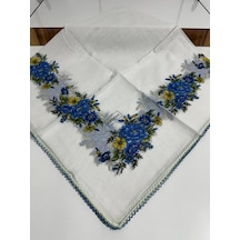 Eripek Oyalı Pamuk Tülbent- 05091 - 95 X 95 / Beyaz - Mavi 08 Beyaz - Mavi 08