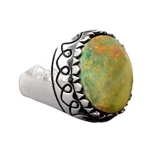 925 Ayar Gümüş Gerçek Doğal Arizona Turkuaz Taşlı Erkek Yüzük - Gerçek Doğum Taşı Takısı Gümüş