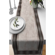 Bej Çerçeveli Desen Premium Masa Örtüsü Runner Rnr398n11