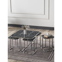 Pelikan 4+1 Siyah Mermer Temperli Cam Gümüş Metal Ayak Takım Sehpa Sedaş Living Units Sehpa Pelikan 4+1 Siyah Mermer Temperli Cam Gümüş Metal Ayak Takım Sehpa Sedaş Living Units Sehpa