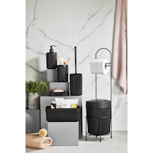 7 Parça Siyah Banyo Seti Metal Stantlı Kovalı Wc Kağıtlık Kozmetik Kutusu Diş Fırçalık Ve Sabunlukla Açık Gri