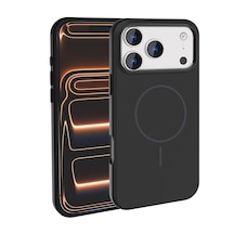 Zore Apple iPhone Uyumlu 17 Pro Max Kılıf M-safe Şarj Özellikli Metal Kamera Çerçeveli Edi Silikon Kapak Siyah