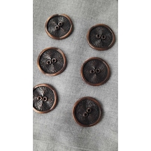 Antık Bakır Metal Düğme 27 Mm 6 Adet