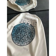 Kadın 3 İplik Pamuklu Bisiklet Yaka Baskılı Sweatshirt - Beyaz