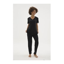 Angbutik Kocabey Kkt-26162k Kadın V Yaka Pijama Takımı Siyah