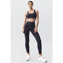 Tommylife Antrasit Yüksek Bel Toparlayıcı Çapraz Sırt Detaylı Slim Fit Kadın Tayt Takım - 95283