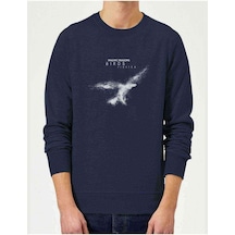 Dragons Birds Feat Baskılı Indigo Mavi Lacivert Erkek Sweatshirt