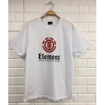 Element Baskılı Unisex %100 Pamuk Beyaz T-shirt Beyaz
