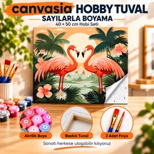 Sayılarla Boyama Numaralı Tuval Seti Boya Fırça Dahil 40x50 Cm Flamingoların Tropik Aşkı