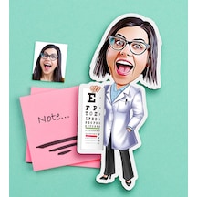 Kişiye Özel Bayan Göz Doktoru Karikatürlü Ahşap Magnet Çok Renkli