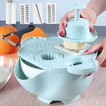 Çok Fonksiyonlu Salata Aparatı - Süzgeçli Doğrayıcı Kase Açık Mavi