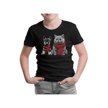 Baby Dog And A Cat Wearing Scarves Siyah Çocuk Tshirt 001