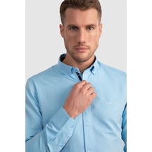 Tudors Slim Fit Dar Kesim Uzun Kol Erkek Gömlek-23468 Turkuaz