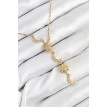 316l Çelik Zirkon Taşlı Güneş Ve Ay Model Gold Renk Kadın Kolye Karışık Renk