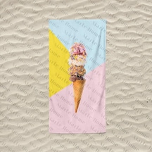 İce Cream / Dondurma - Baskılı Plaj Havlusu Açık