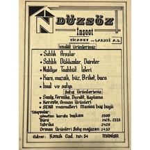 Manisa 1987 Meslek Reklam İlanı Efemera S-47