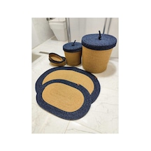 Jüt Hasır 6 Lı Banyo Paspas Takımı Bohem Tarzı Paspas:50x80/ 40x60 /çamaşır Sepet 40x36 ,25x25 Hasır Kırçılmavi Hasır Kırçılmavi