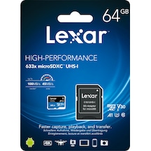 Lexar High Performance 633X 64 GB MicroSDXC Class 10 V30 UHS-I Hafıza Kartı + Adaptör