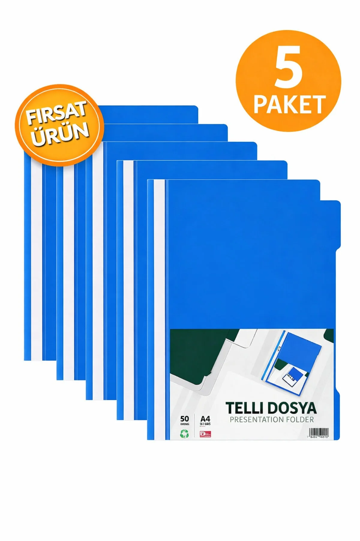 Telli Dosya Mavi A4 50'li - 5 Paket Plastik Klasör Delikli 5