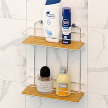 Teknotel Iki Katlı Ahşap Banyo Duş Rafı Krom Bk076 Siyah