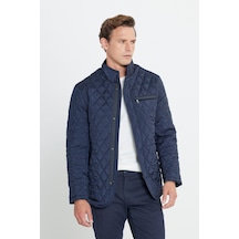 AC&Co / Altınyıldız Classics  Erkek Lacı Standart Fit Normal Kesim Dik Yaka Desenli Overcoat Lacı Lacivert
