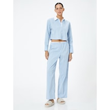 Koton Pijama Altı Beli Lastikli Etiket Detaylı Rahat Kesim Mavi Çizgili 4slk50073mw Mavi