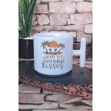 Sandy Topes And Salty Kisses Baskılı T Kulplu Latte Fincanı Kupa Bardak Beyaz