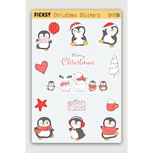 Sevimli Penguen Yılbaşı Yeni Yıl Temalı Sticker Seti - 13 Adet Etiket Çıkartma Diğer