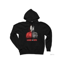 La Casa De Papel Half Tokio Siyah Fermuarlı Kapşonlu Sweatshirt Siyah