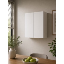 3 Raflı Çok Amaçlı Mutfak Dolabı Mat Beyaz Mdf Lam 69x55x25 Cm Yavaşlatıcılı Kapaklı Duvar Dolabı