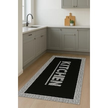 Siyah Renk Kitchen Mutfak Halısı Dekoratif Kilim Siyah