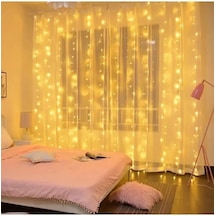 Kumandalı 8 Ayrı Moda Sahip 3mx3m 300 Cm X 300 Cm Perde Led 10 Saçaklı Gün Işığı Sarı