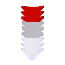Hubrendy Beru 9 Adet Süper Eko Set Likralı Kadın Slip Külot Kırmızı Gri Beyaz Çok Renkli