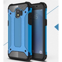Noktaks - Samsung Galaxy J2 Pro 2018 Uyumlu - Kılıf Çift Katman Koruyucu Crash Military Tank Kılıf - Mavi Mavi